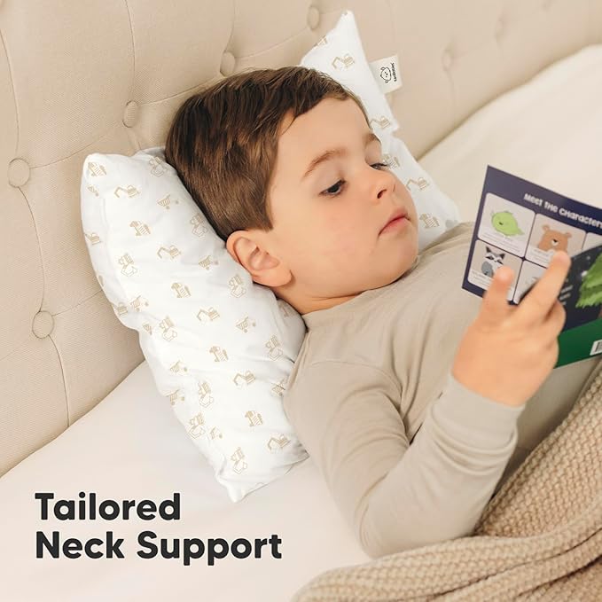 KeaBabies 2-Pack Toddler Pillow 13x18 - Soft Organic Cotton Kids Travel Bed Pillows for Sleeping, School, Nap, Machine Washable, Toddlers 2 to 5, Pillowcase Sold Separately (Excavator)
