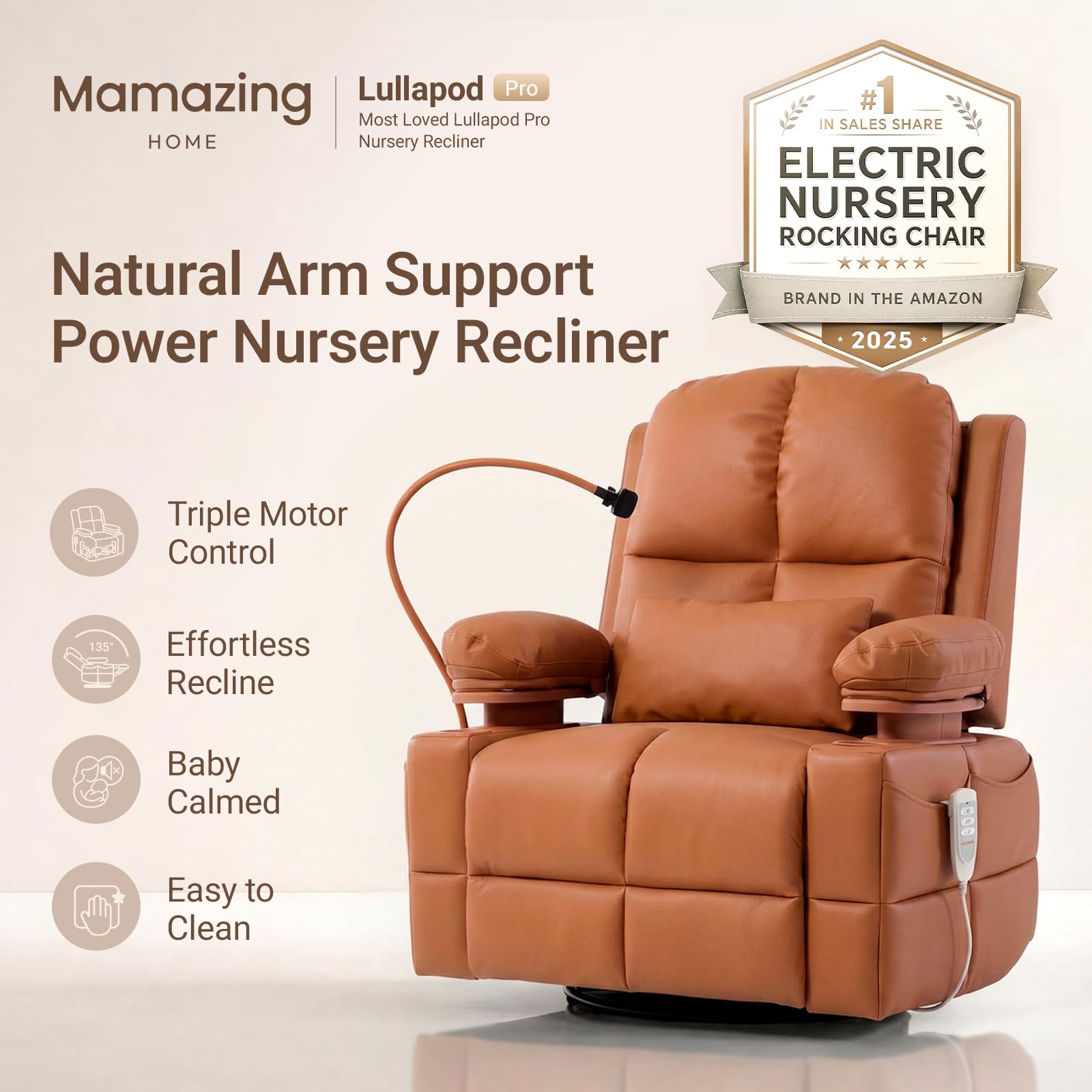MAMAZING Lullapod Power Nursery Rocking Chair with HugAssist Armrest