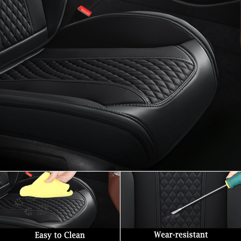 Doogo Seat Covers Full Set, Leather Car Seat Covers Luxury Waterproof Truck Seat Covers Driver Seat Cover Universal Fit Most Cars Trucks SUVs-Black