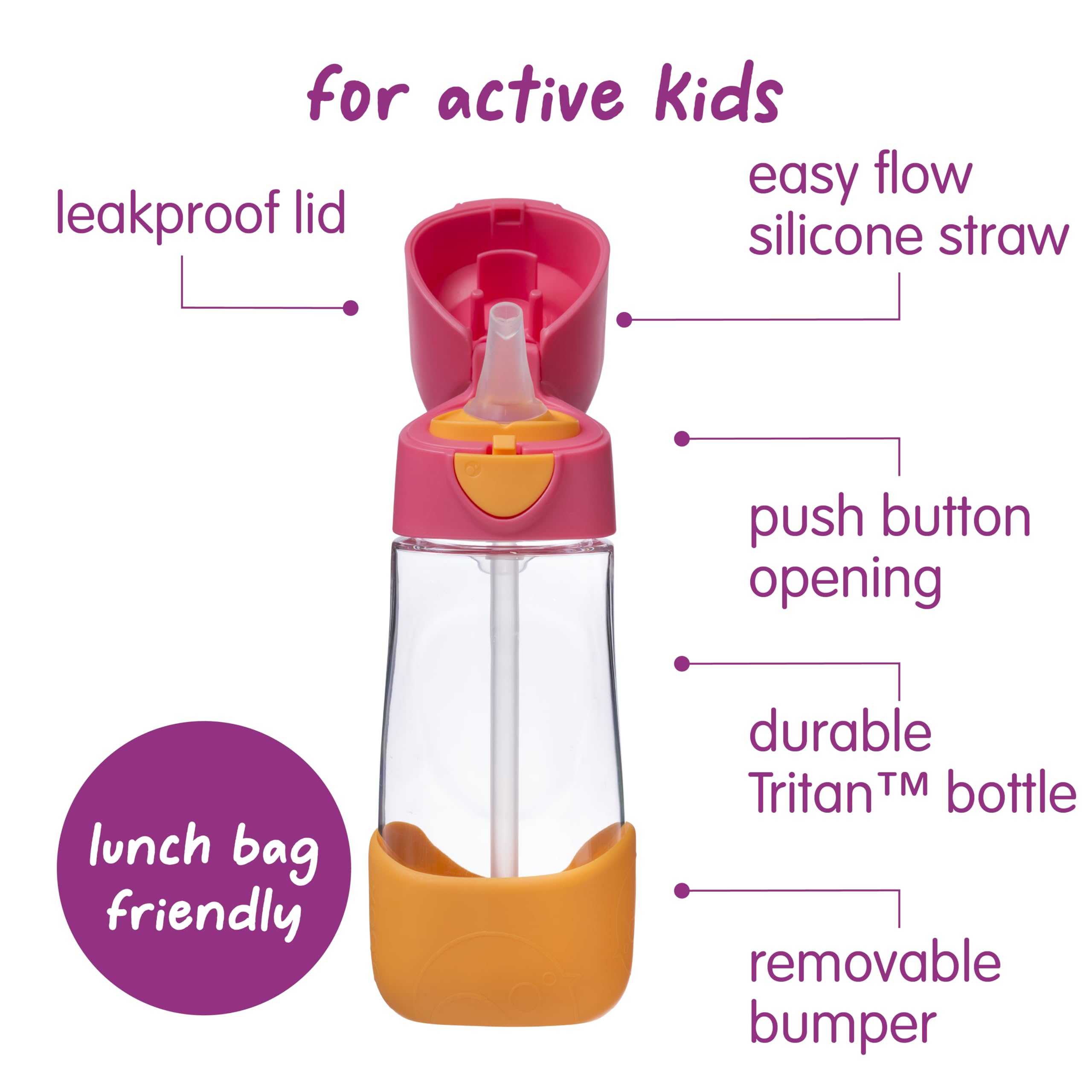 b.box Tritan™ Kids Water Bottle with Straw, 15 oz Toddler Water Bottle