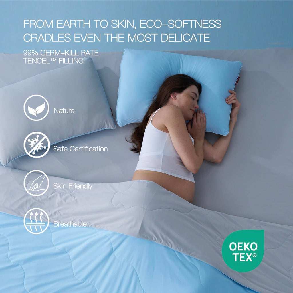 Momcozy Life CoolMurm Cooling Comforter for Hot Sleepers, King/Cali King 106"x90" Soft Breathable Pregnancy Cooling Blanket, 3-Second Cooling, 8 Hours+ Stay Cool All Night, Grey Sky Blue