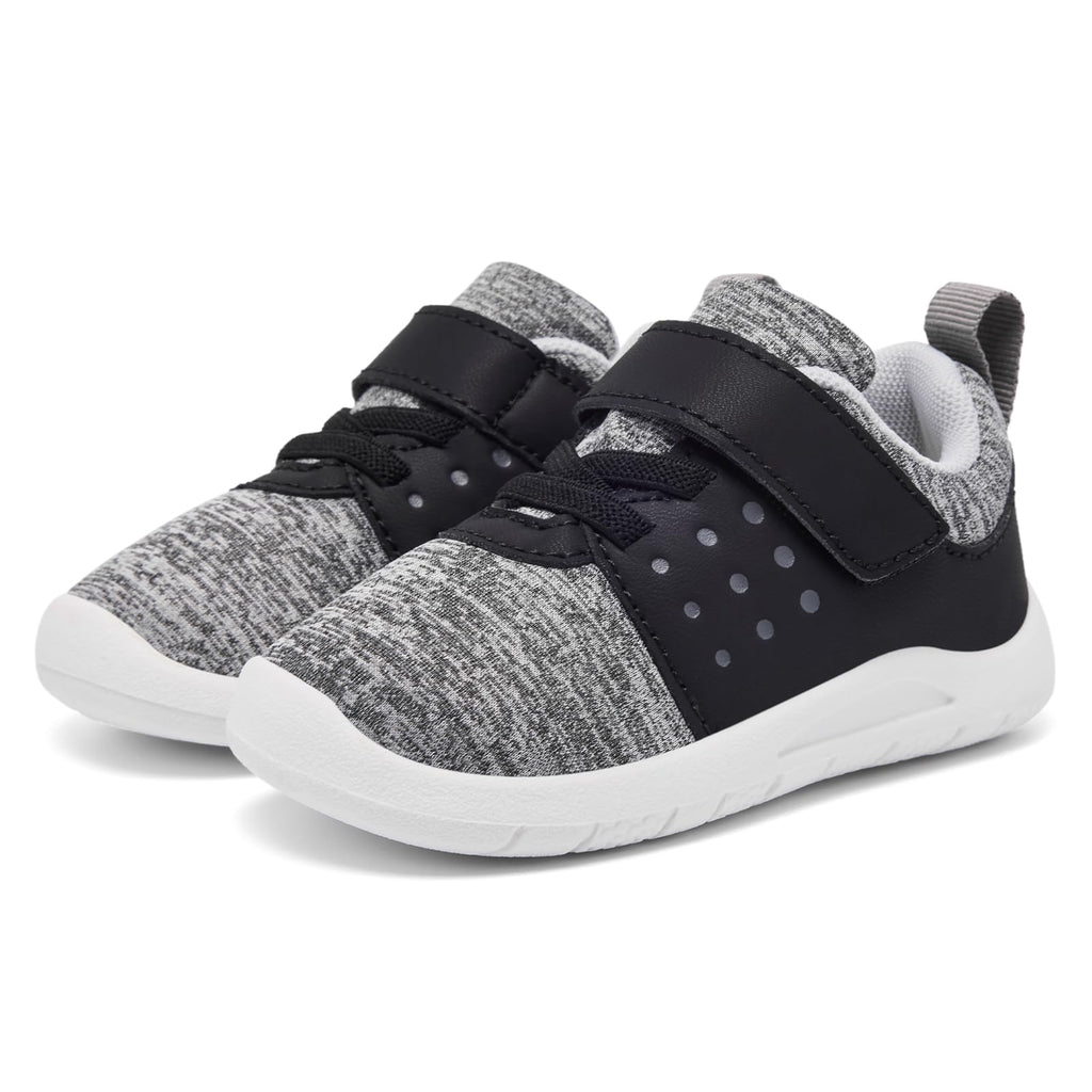 MORENDL Toddler Baby Shoes 0-4 Years Boy Girl Lightweight Breathable Non-Slip Sports Sneakers Running Walking Tennis Barefoot Shoes Grey Black Size 8