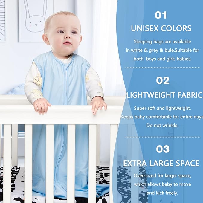 3 Pack Baby Sleep Sack 12-18 Months 100% Rayon Cotton Baby Sleeping Bag 2-Way Zipper Toddler Wearable Blankets Comfy Stretchy Thin Sleep Sacks TOG 0.3