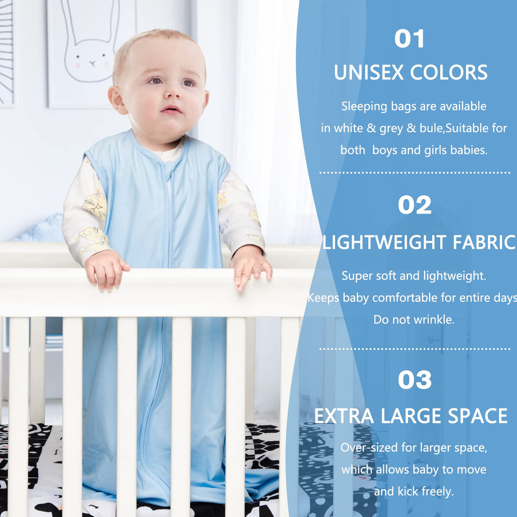 BSTOPPT 3 Pack Baby Sleep Sack 12-18 Months 100% Rayon Cotton Baby Sleeping Bag 2-Way Zipper Toddler Wearable Blankets,Comfy Stretchy Thin Sleep Sacks.TOG 0.3 (Large)