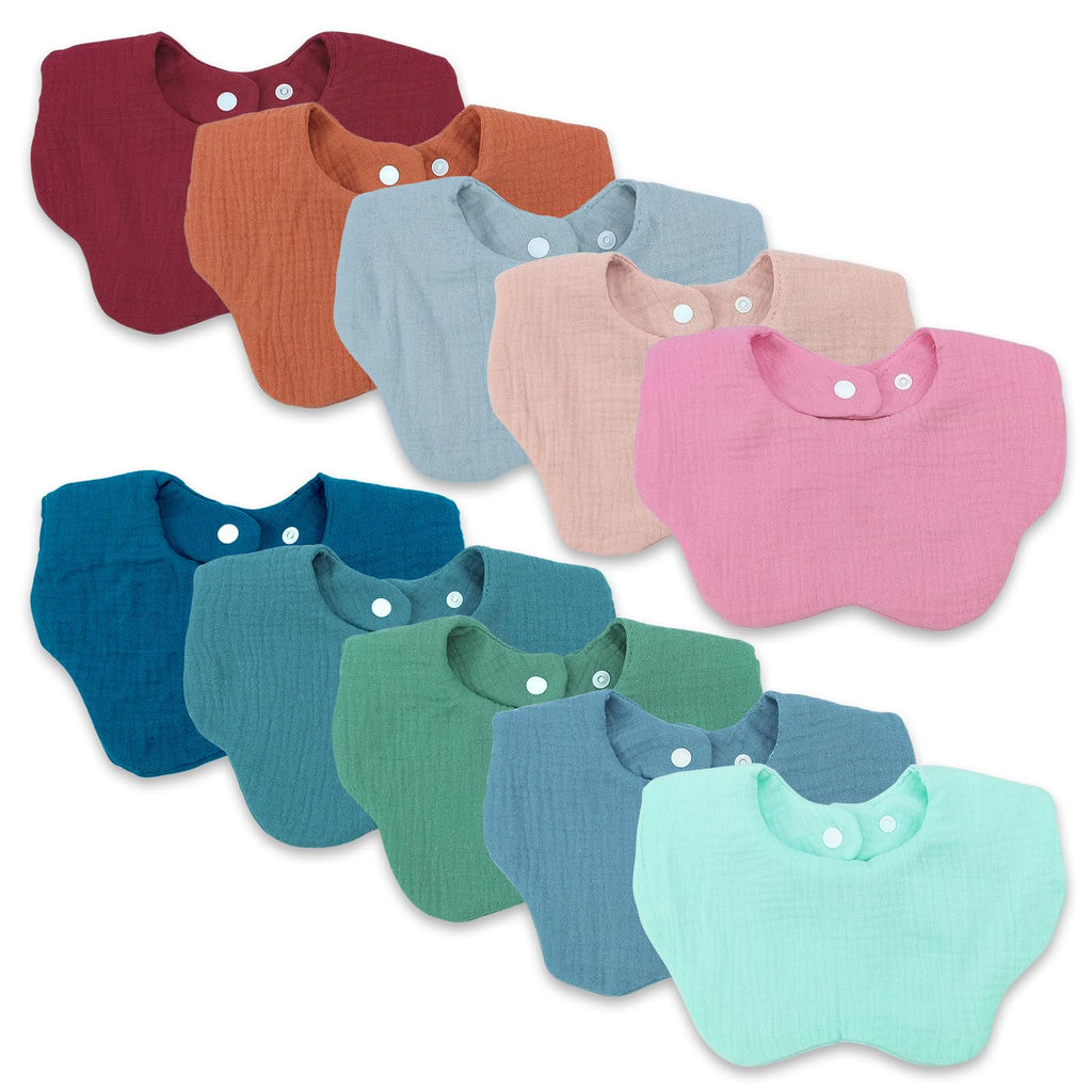 DOSMINE Organic Cotton Muslin Baby Bibs 10 Pack Absorbent Adjustable