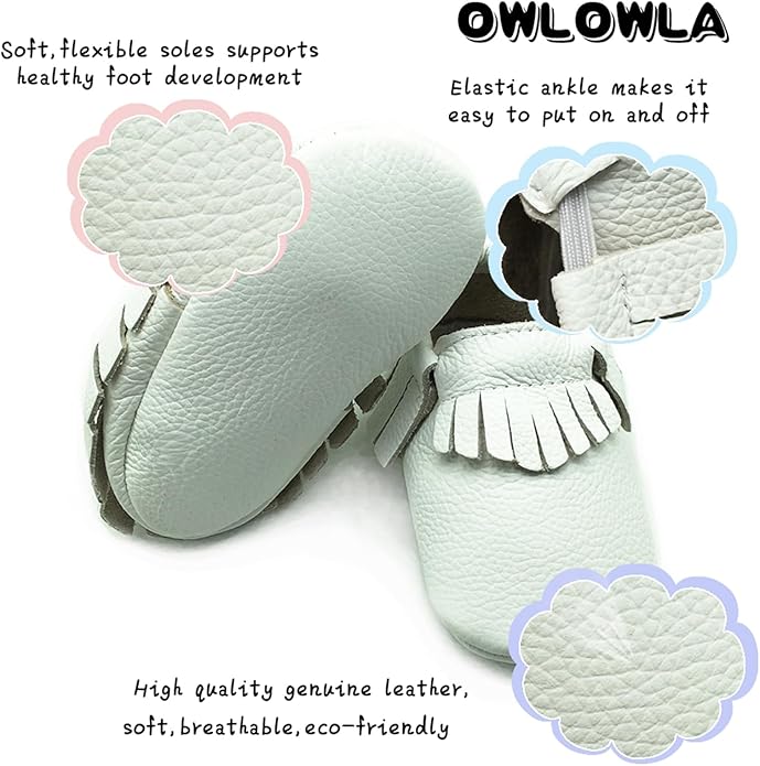 OWLOWLA Baby Moccasins Soft Sole Leather Baby Shoes Infant Toddler Pre-Walker Shoes Baby Boy Girl