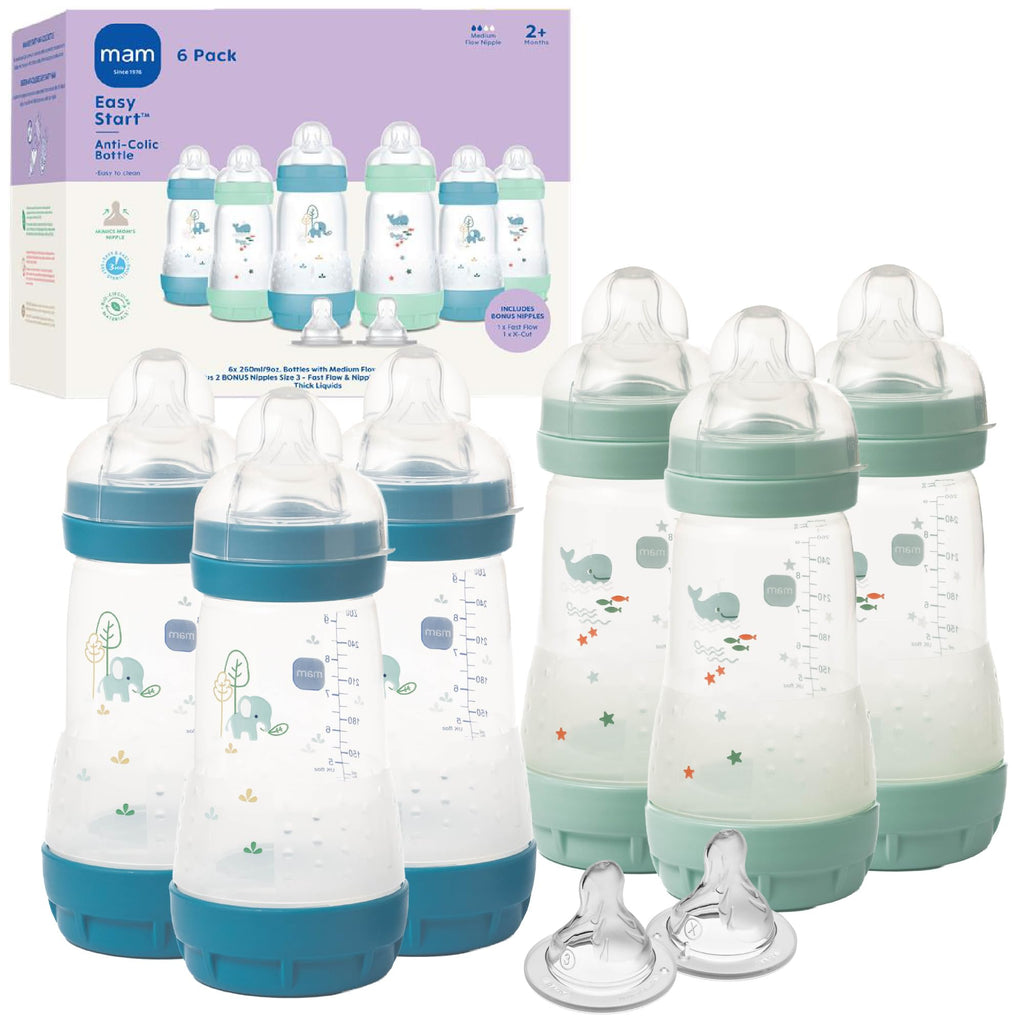 MAM 9oz Easy Start Anti-Colic+ Vented Baby Bottles, 2+ Months, 6 Pack, Boy