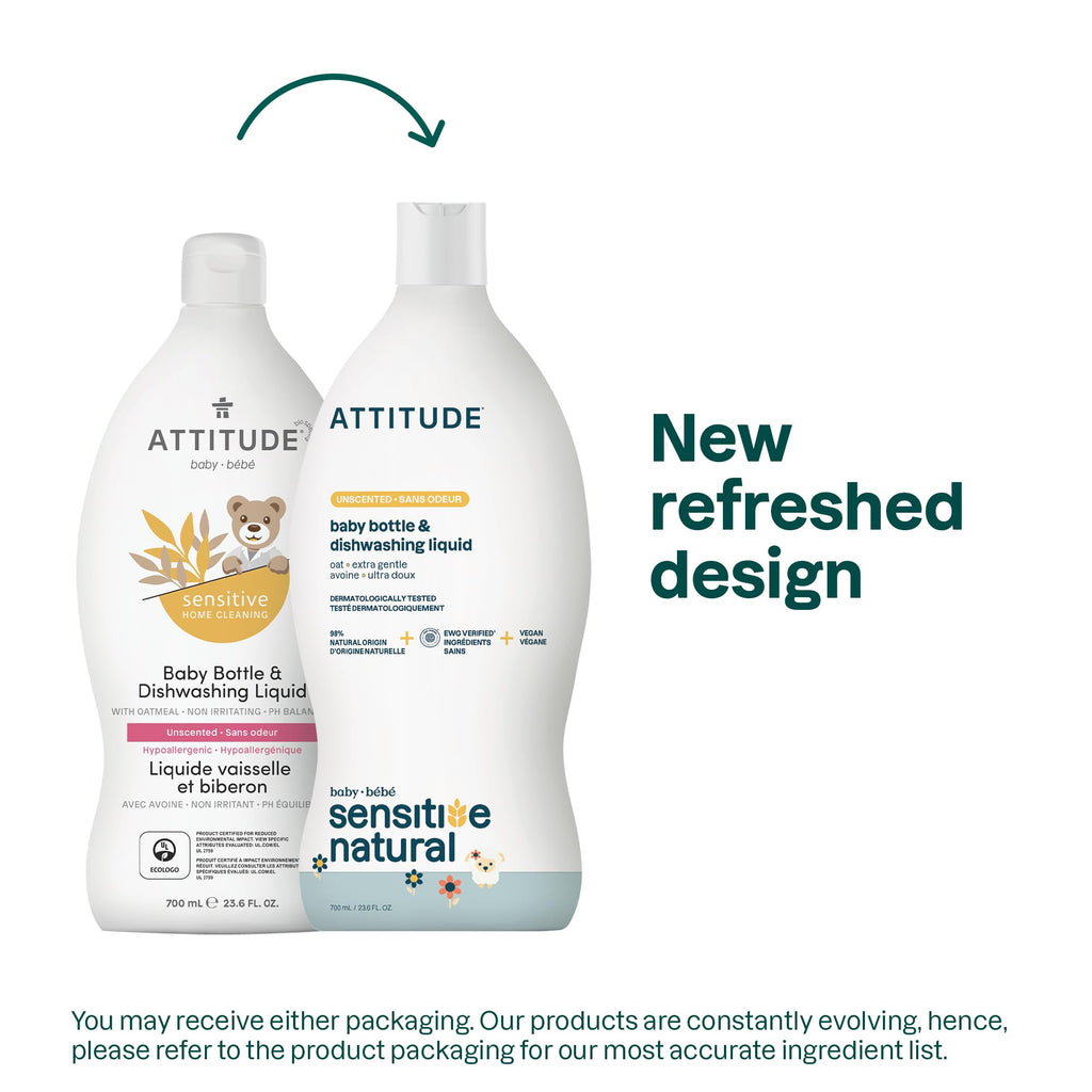 ATTITUDE Baby Bottle & Dish Soap with Oat Extract, Sensitive Skin, 23.7 oz