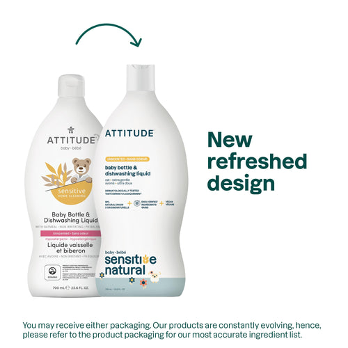 ATTITUDE Baby Bottle & Dish Soap with Oat Extract, Sensitive Skin, 23.7 oz