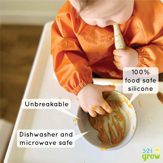 Silicone Easy Scoop & Hold Bowl Set – Adaptive Baby & Toddler Feeding Bowls with Clip-On Rim and Handle – Helps Build Independence & Coordination – 2 Pack – Dishwasher Safe (Grape)