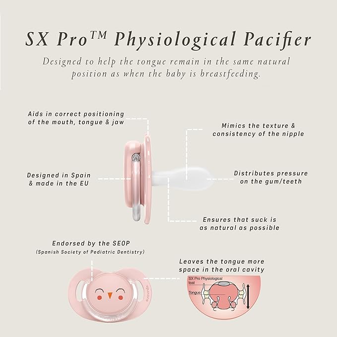Suavinex Bonhomia SX PRO Physiological Pacifier, Supports Breastfeeding Babies, Pacifiers 0-6 Months, 2 Pack Baby Pacifier, Baby Accessories, (Mint/Beige)