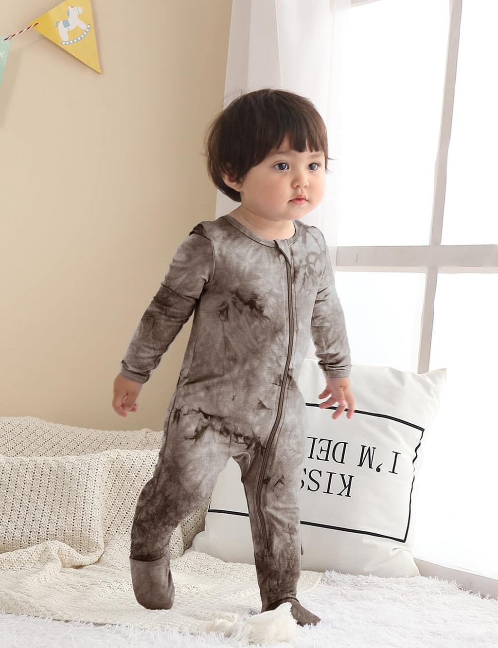 Jimonda Baby Girls Boys Bamboo Rayon Pajamas,Footed Pjs(Coffee,6-9 M)
