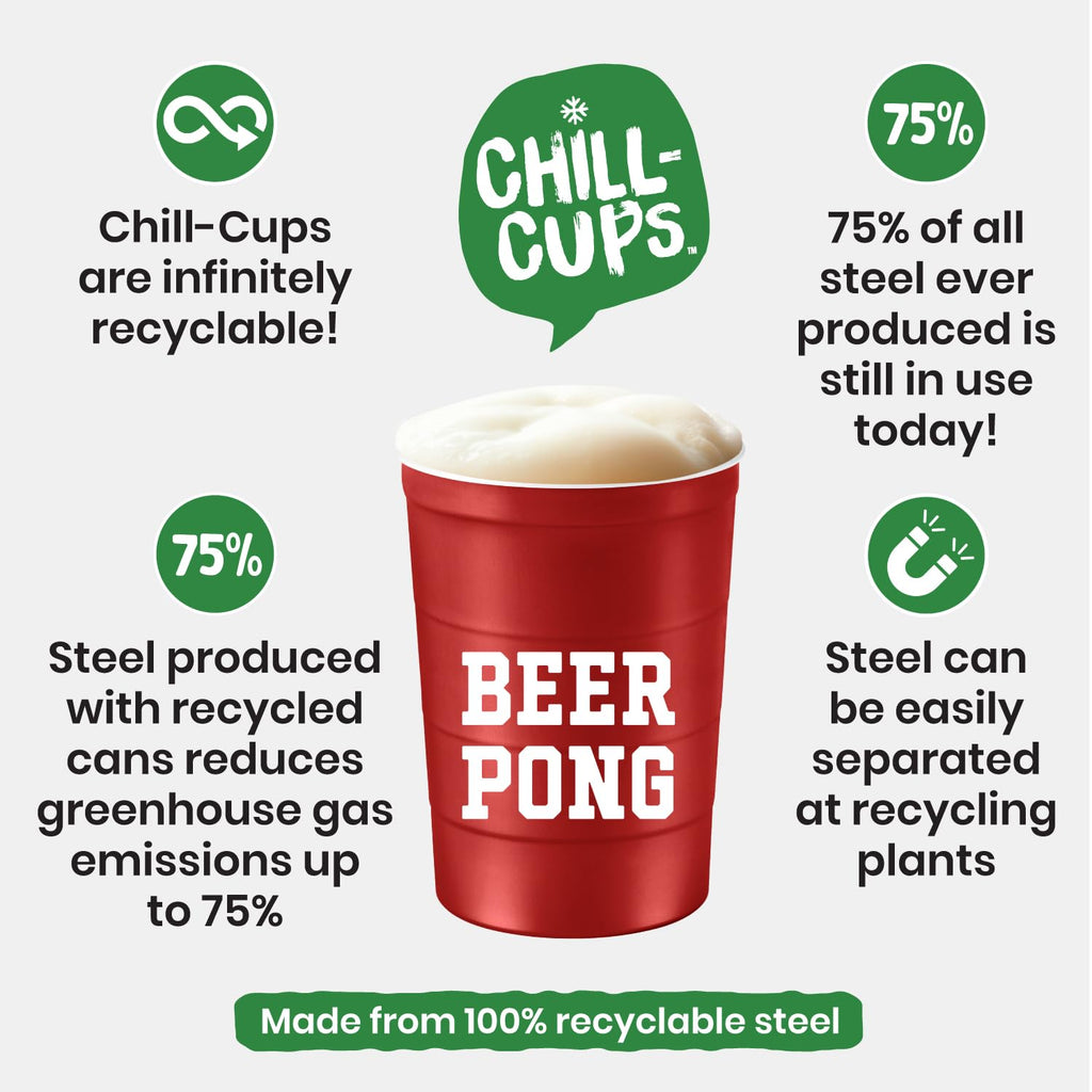 Steel Chill Cups 16 oz. Durable & Reusable Party Cups, Beer Pong, 12 Count