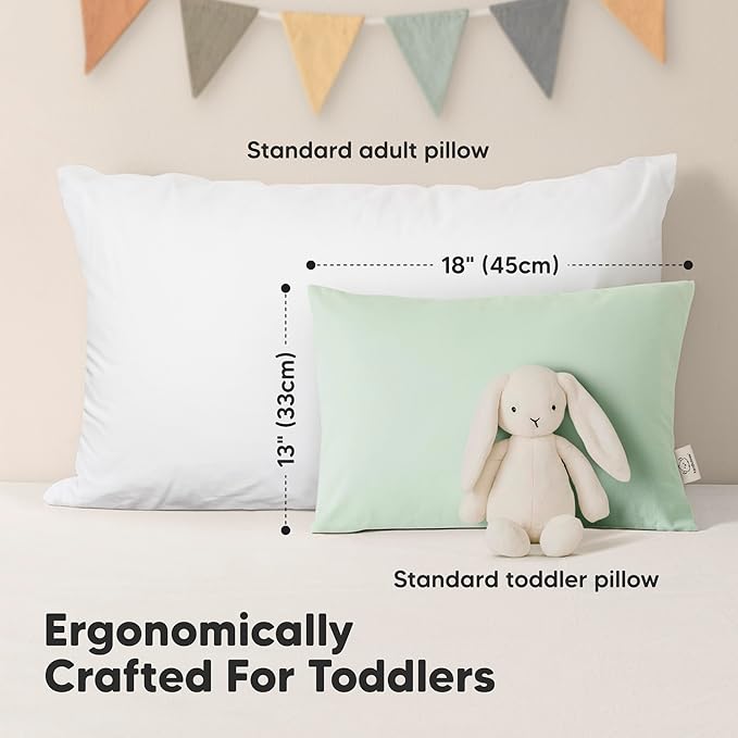 KeaBabies 2-Pack Toddler Pillow 13x18 - Soft Organic Cotton Kids Travel Bed Pillows for Sleeping, School, Nap, Machine Washable, Toddlers 2 to 5, Pillowcase Sold Separately (Soft White)