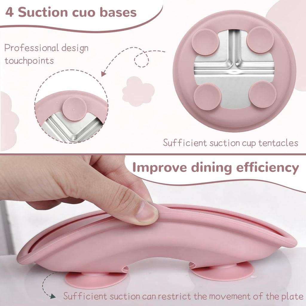 SPMKTQK 3 Pack Stainless Steel Kids Plates, Suction Divided, Baby Feeding
