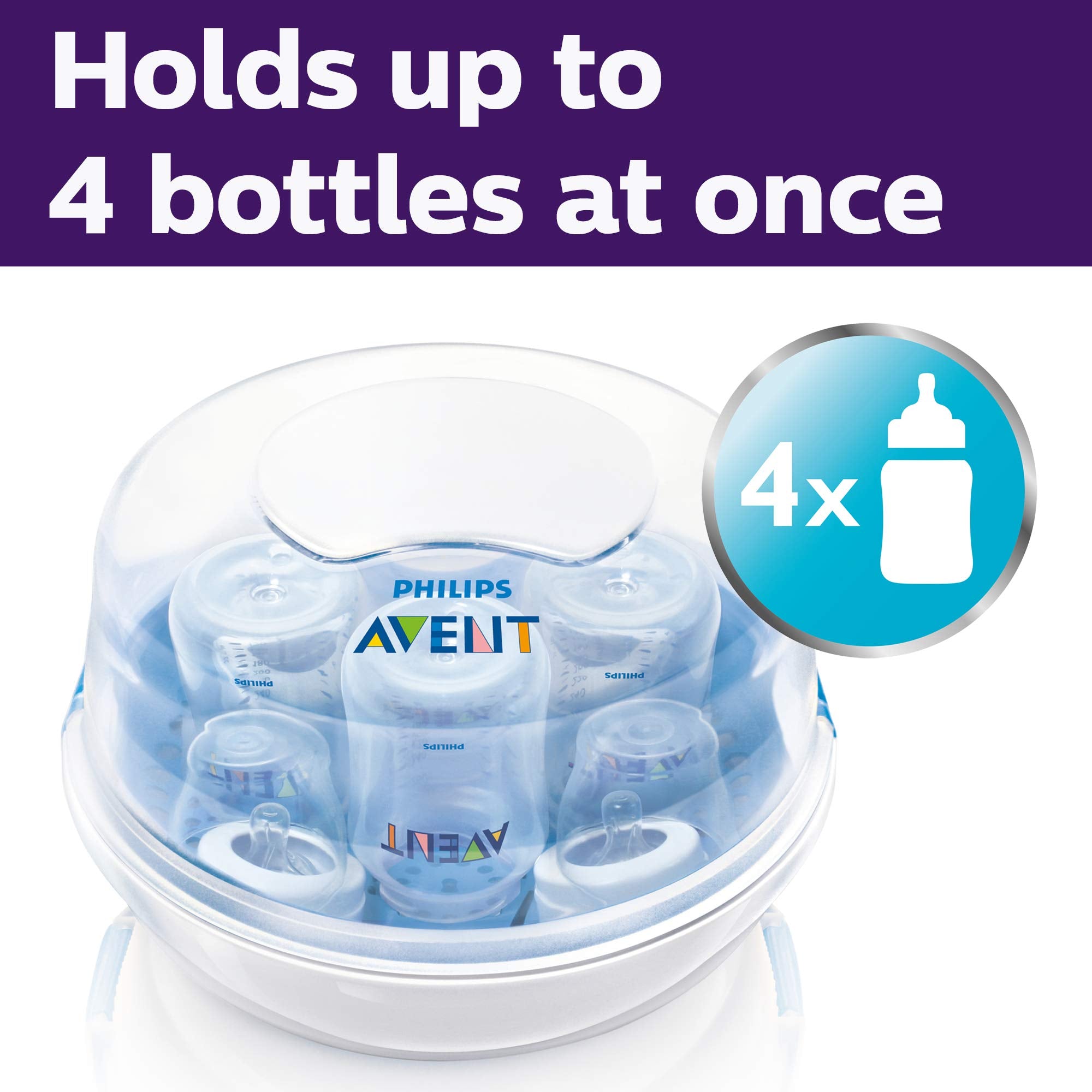 Philips Avent Microwave Steam Baby Bottle Sterilizer, 4-Bottle Capacity