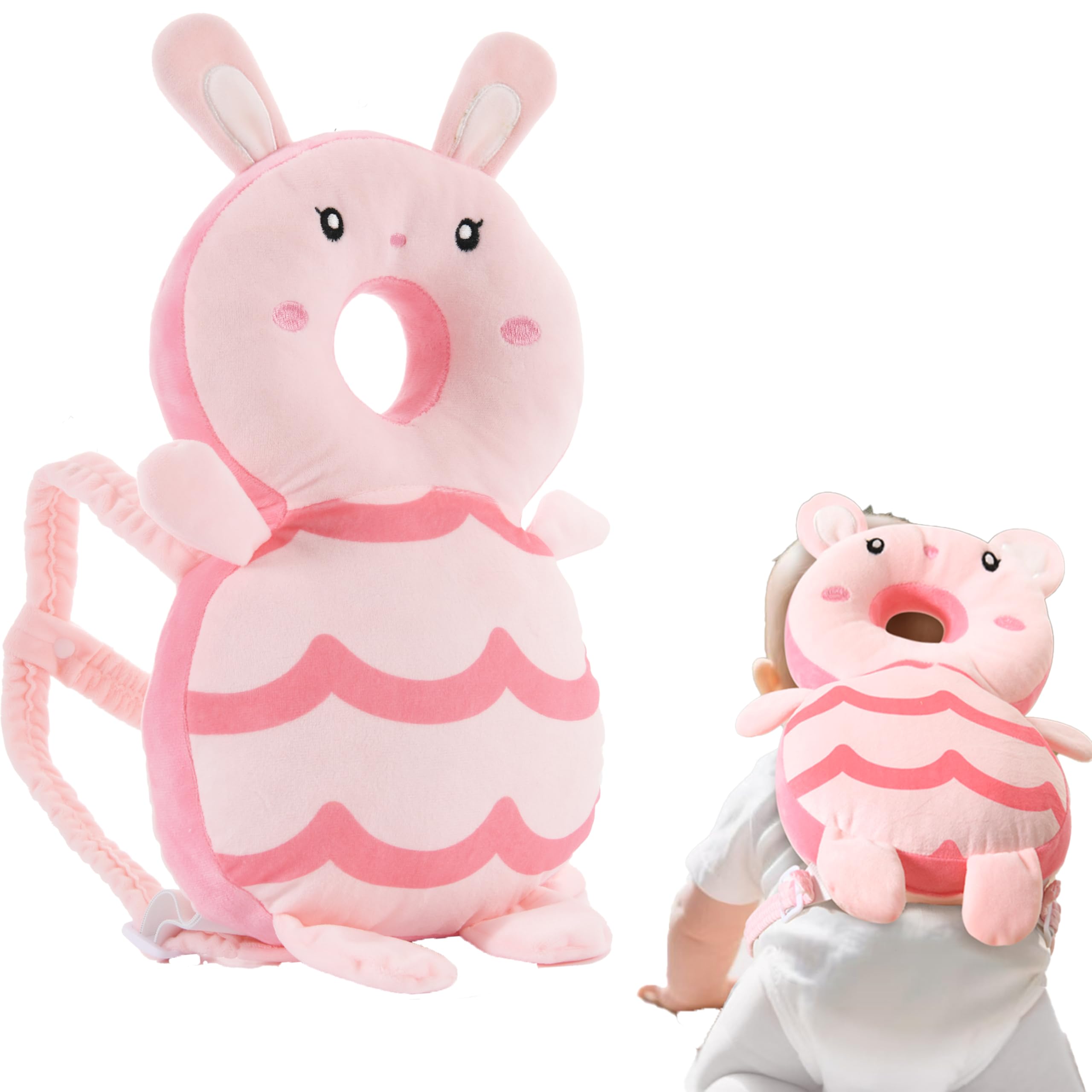 GINMOON Baby Head Protector Backpack,Lightweight and Breathable, Baby Walking Harness,Crawling Baby Essentials (Bunny)