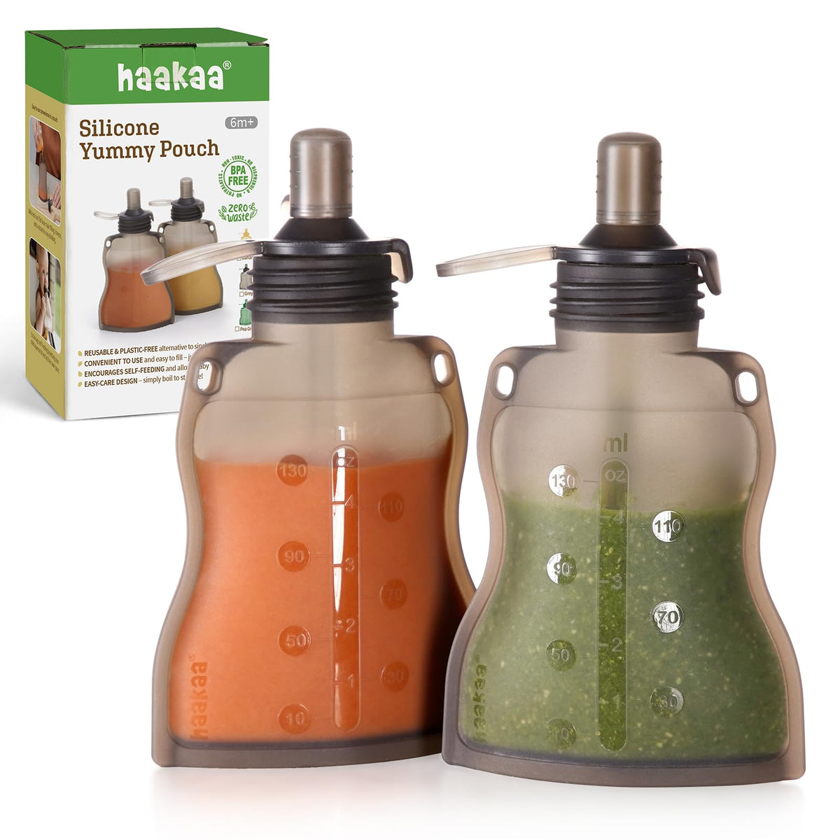 haakaa Refillable Silicone Baby Food Pouch, 4oz, 4PK, Lavender