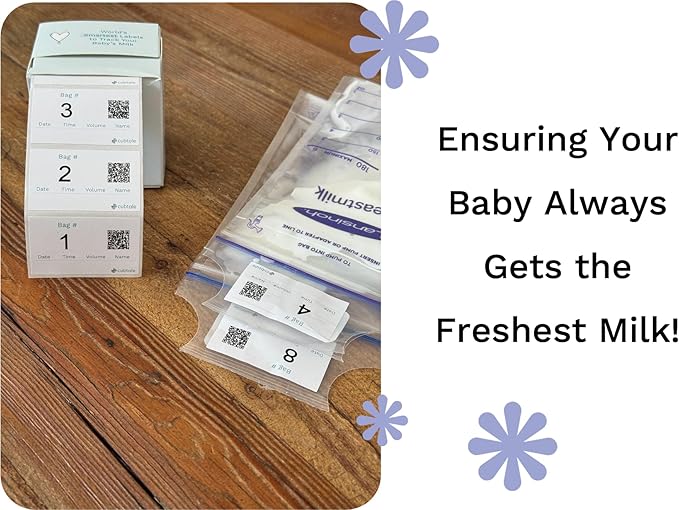 Cubtale Smart Milk Bag Labels – Breast Milk Expiration, Inventory & Storage Tracking with QR Code – Caregiver Access to Breastfeeding Details – 500 Consecutively Numbered Self-Adhesive Labels