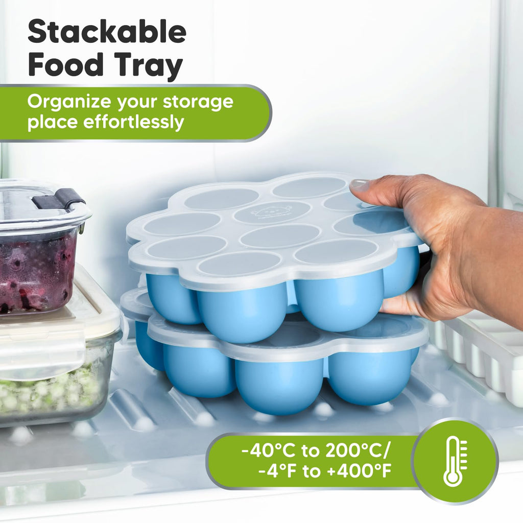 KeaBabies Silicone Food Freezer Trays with Lid, 2oz x 10 Pods (Misty Blue)