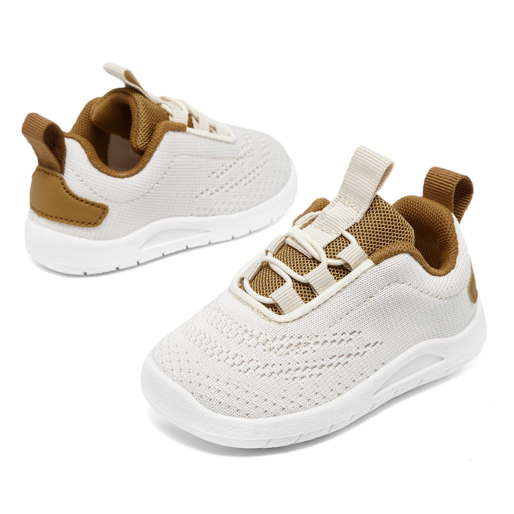 MORENDL Toddler Sneakers Baby Slip On Walking Shoes Non-Slip Breathable Boys & Girls Running Shoes Infant Tennis Shoes Beige Brown 12-15 Months Size 5