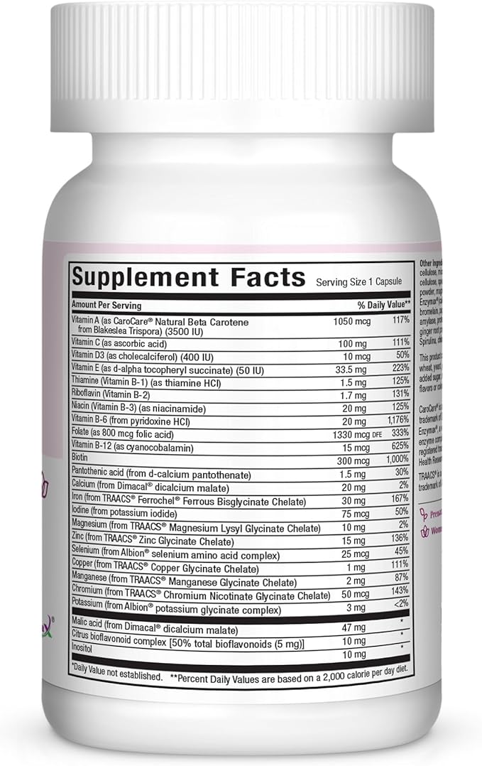 Prenatal Vitamins for Women - One a Day - Pregnancy Multivitamin with Folic Acid, Iron, Vitamin D3, B12, Zinc & Biotin – Daily Prenatal Support Before, During & After Pregnancy – 60 Capsules