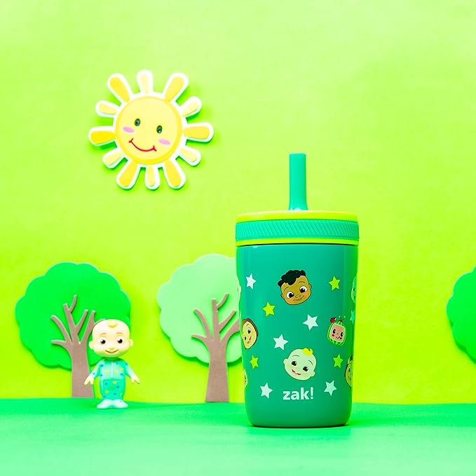 Zak Designs CoComelon Kelso Toddler Cups For Travel or At Home, 12oz Vacuum Insulated Stainless Steel Sippy Cup With Leak-Proof Design is Perfect For Kids (JJ, Cody, Nina)