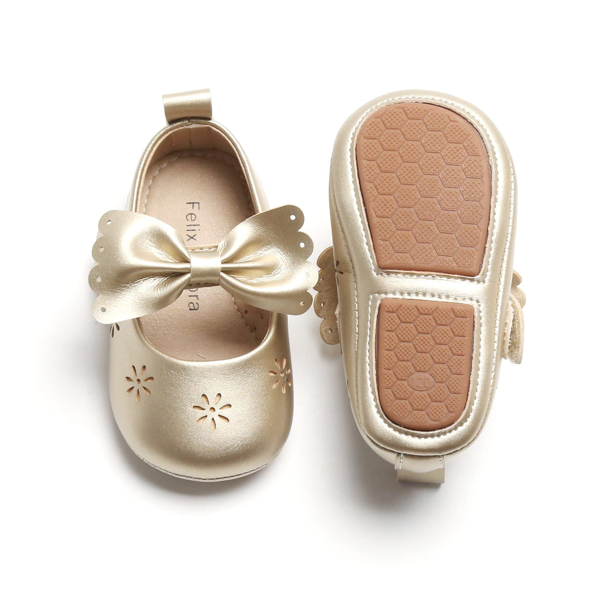 Felix & Flora Gold Baby Shoes Girl 6-12 Months - Infant Baby Walking Moccasinss Rubber Sole Crib Shoes(Gold,6-9 Months)