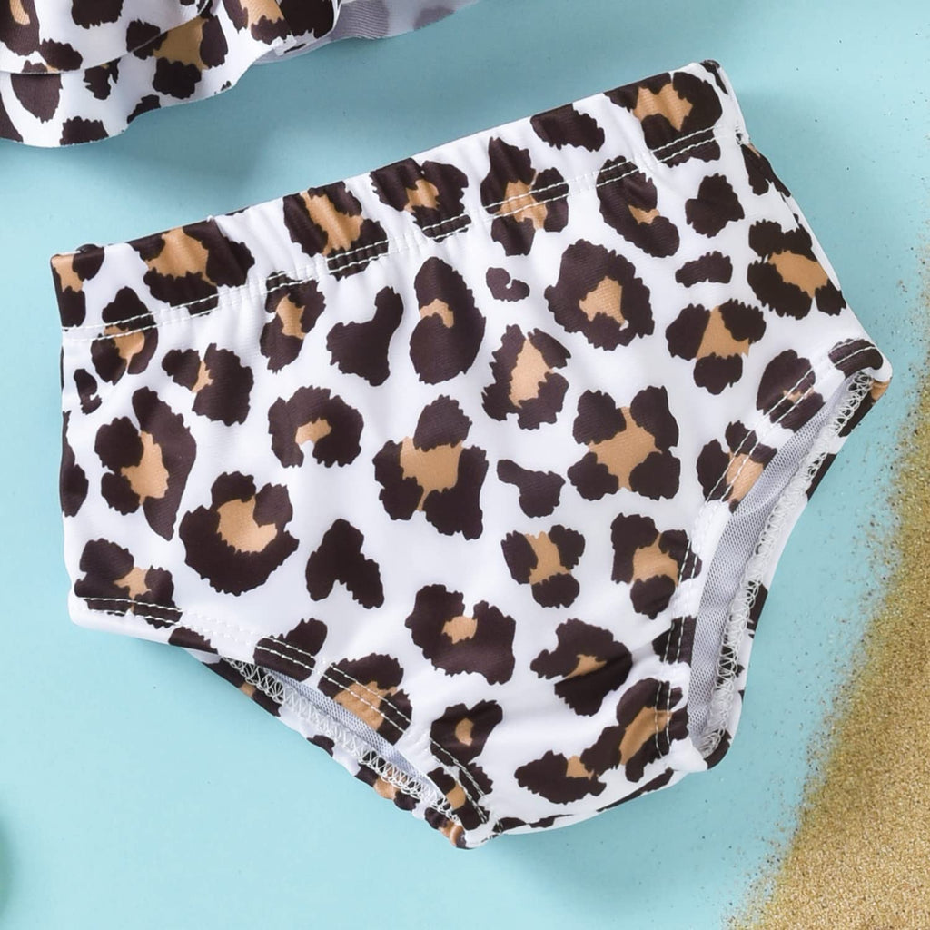 Toddler Little Girls Swimsuit Two Piece Cheetah Ruffle Bathing Suit Bikini Tops Bottoms Swimming Suit Swimwear Beach Wear Leopard 4T - 5T