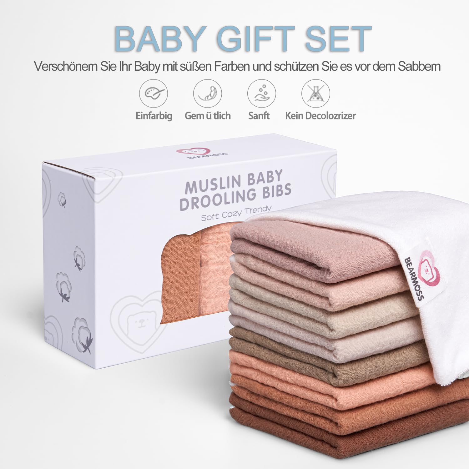 Bearmoss Baby Bibs for Drooling and Teething 100% Cotton Muslin Bibs