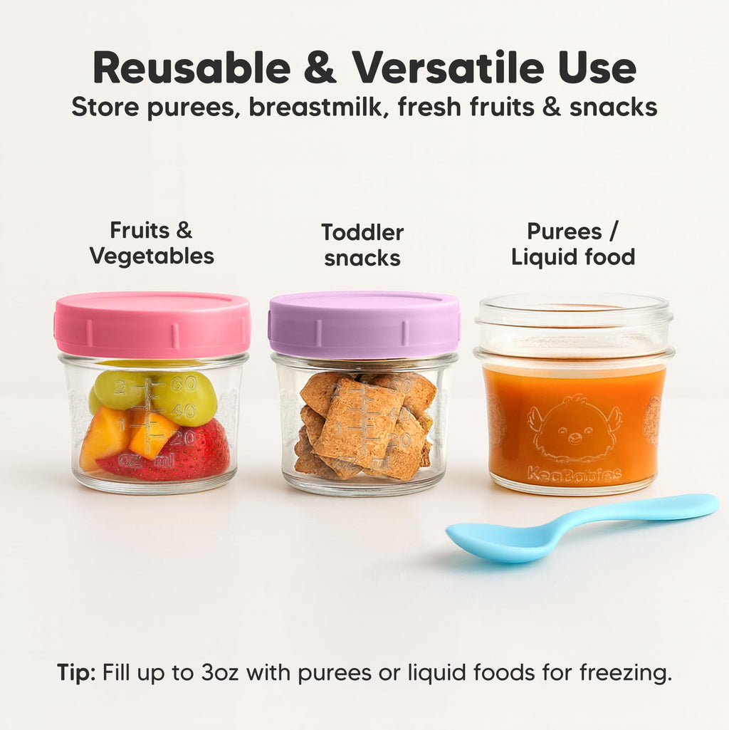 KeaBabies 12pk 4oz Glass Baby Food Containers with Lids, Leak-Proof (Nord)
