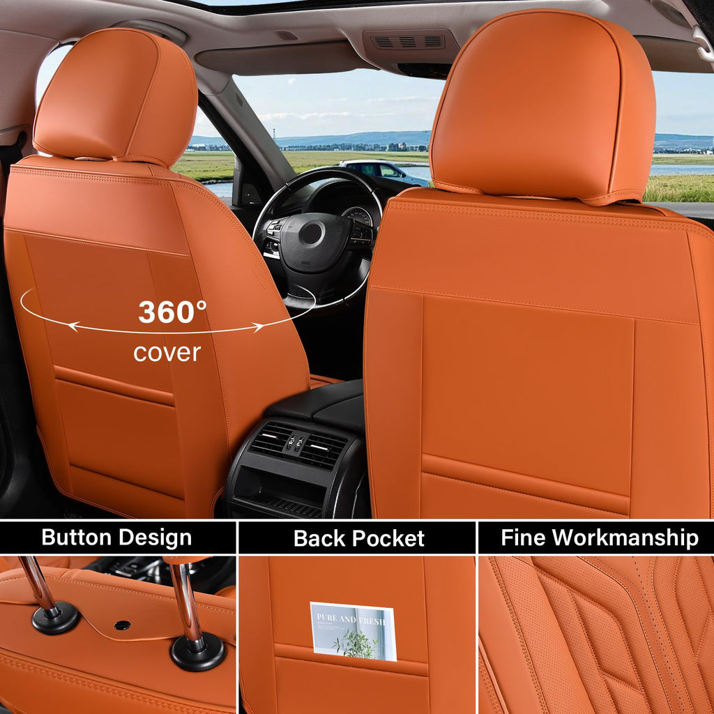 Coverado Seat Covers, Car Seat Covers Front Seats, Leather Seat Covers for Cars, Automotive Seat Covers Car Seat Protector Car Seat Cushion Universal Fit for Most Sedans SUV Pick-up Truck(Orange)
