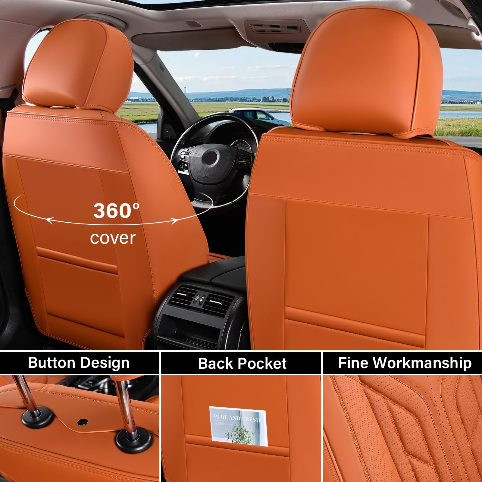 Coverado Seat Covers, Car Seat Covers Front Seats, Leather Seat Covers for Cars, Automotive Seat Covers Car Seat Protector Car Seat Cushion Universal Fit for Most Sedans SUV Pick-up Truck(Orange)