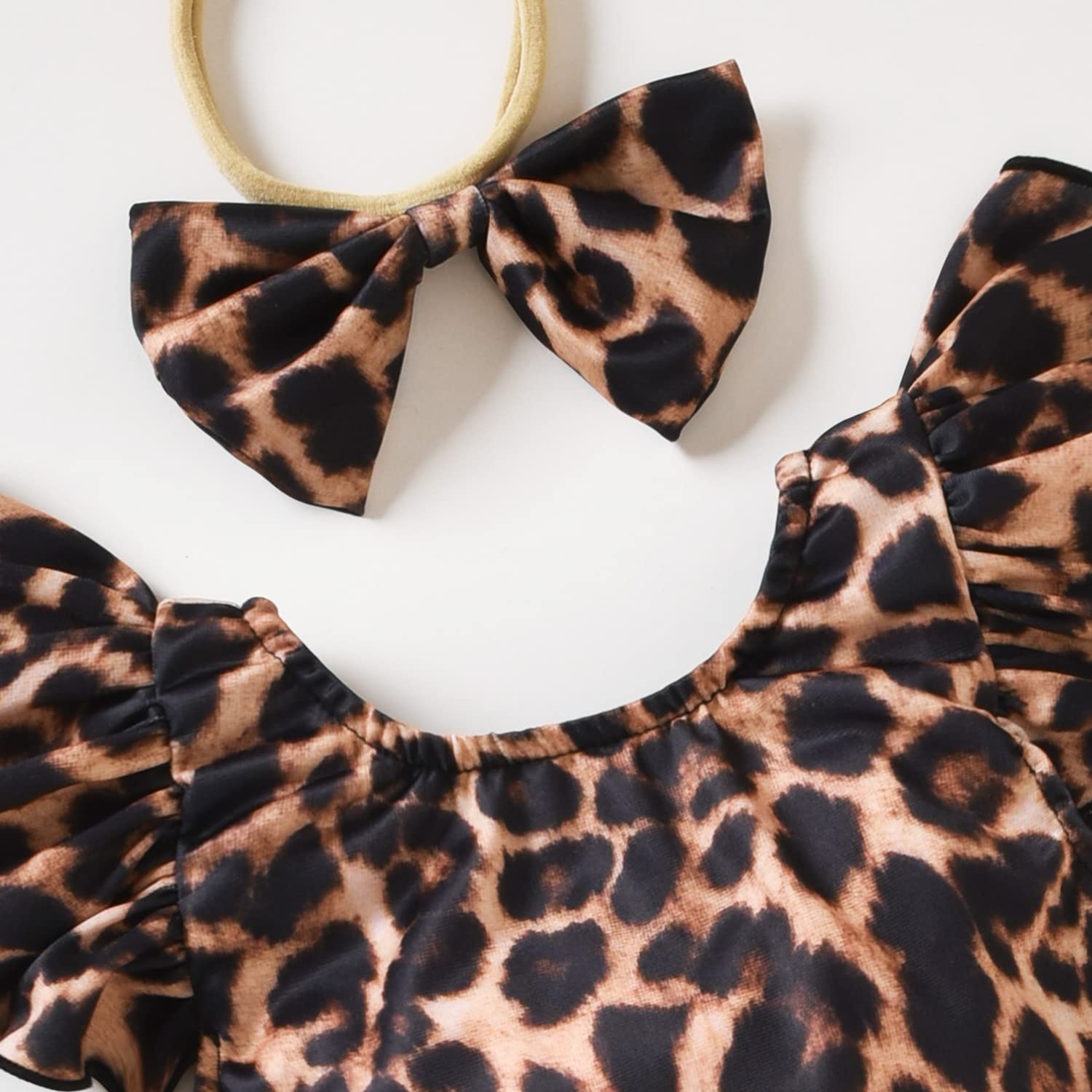 Toddler Girl Ruffles Leopard Swimsuit One Piece Swimwear Bathing Set (Leopard, 2-3T)