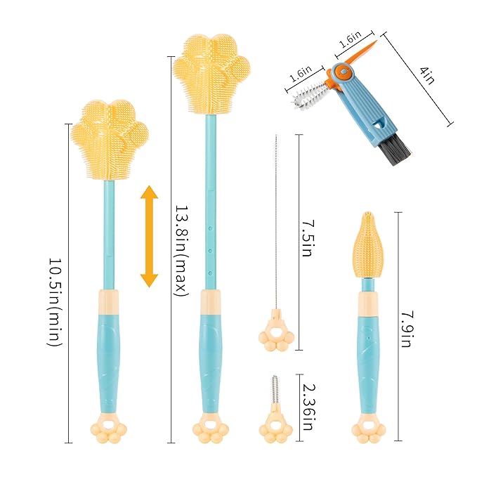 Chemimoso Adjustable Handle Length 10.5-13.8in Water Cup Cleaner Bottle Brush, Silicone Baby Bottle Brush, Pot Brush Cleaner, Green