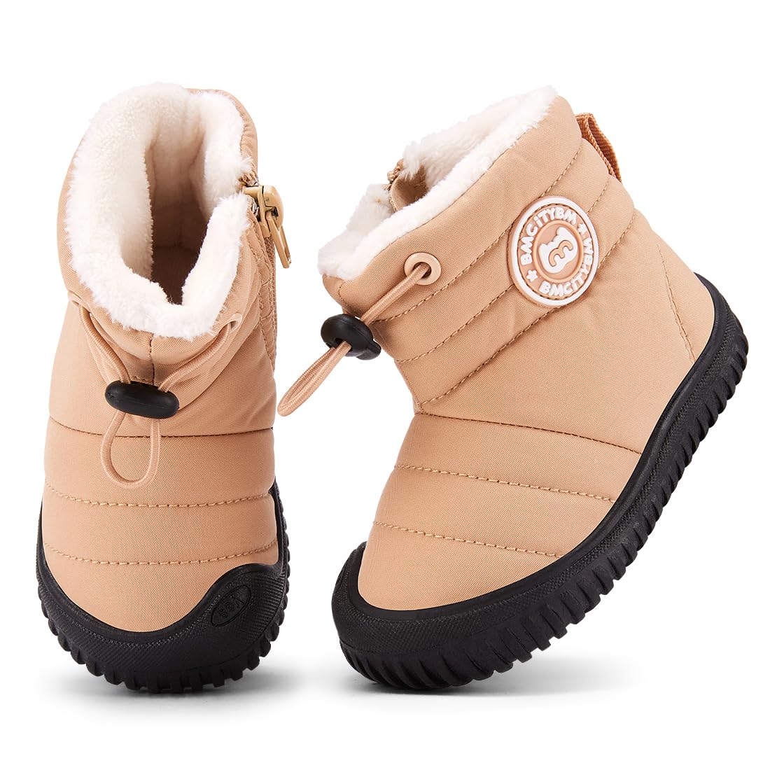 BMCiTYBM Baby Snow Boots Boys Girls Winter Infant Shoes Non Slip 6 9 12 18 24 Months Faux Fur Camel Size 18-24 Months Toddler