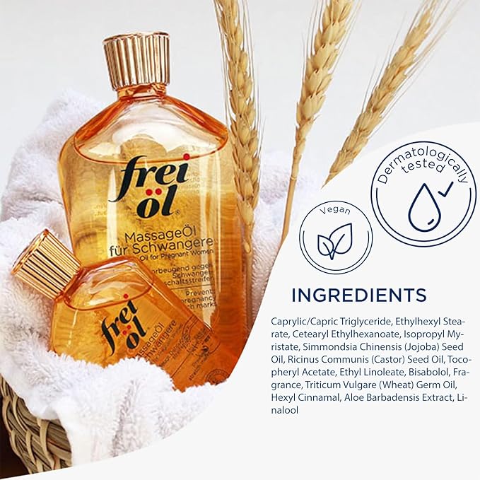 Massage Body Oil for Pregnant Woman – Maternity Skincare Oil, Skin Elasticity Increase by 35% – Prevents Stretch Marks, Safe to use for mom and Baby – Vegan, 200 ml / 6.76 Fl Oz