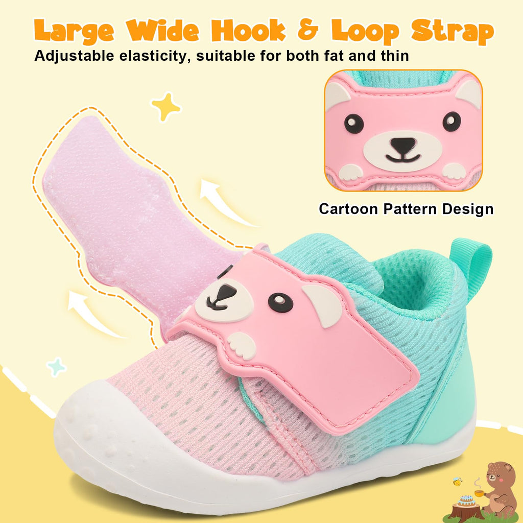 FEETCITY Baby Walking Shoes Baby Sneakers Wide Infant Shoes Breathable Infant Slip On Shoe Newborn Crib Shoe 2-2.5 Years Pink Green