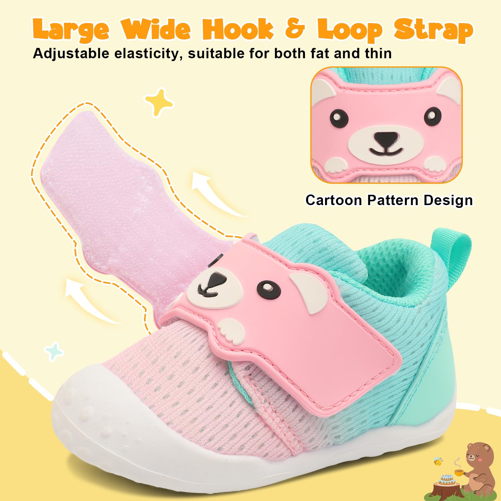 FEETCITY Baby Walking Shoes Baby Sneakers Wide Infant Shoes Breathable Infant Slip On Shoe Newborn Crib Shoe 2-2.5 Years Pink Green