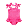 Happy Town Toddler Swimsuit Girl Solid Color Stripe One-Piece Baby Bathing Suits (Solid Hot Pink, 12-18 Months)