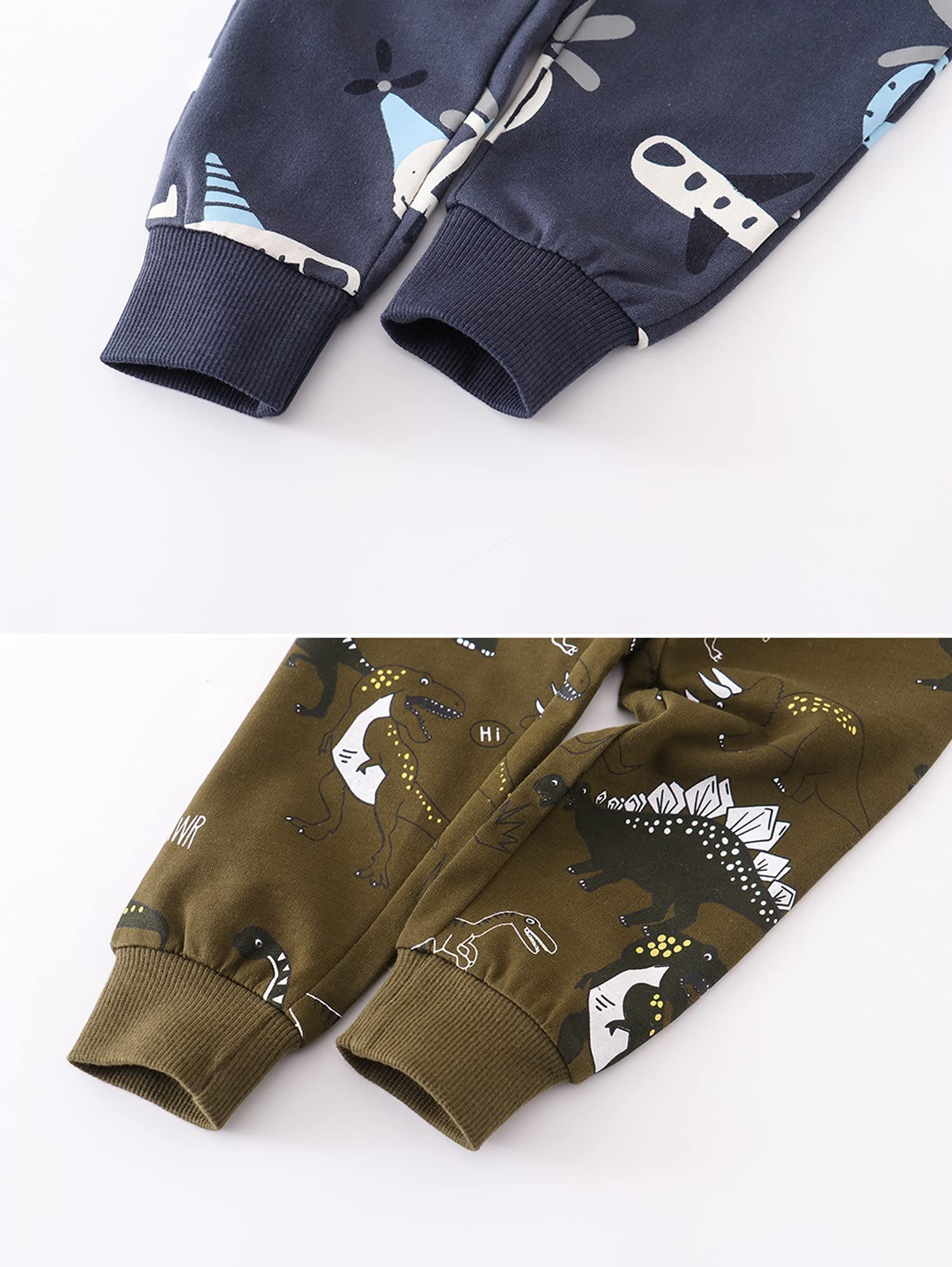 HUAER& Baby Boy's Jogger Pants Dinosaur Car Drawstring Elastic Sweatpants 2-Pack（Dinosaur + Airplane2 7Years