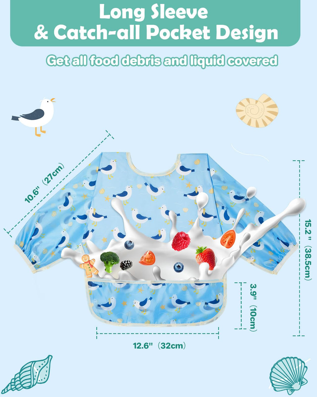 Lictin Baby Bibs for Boys Girls - Long Sleeve Bib, Waterproof Toddler Bibs, 0-24 Months Neutral Baby Smock for Eating (Dark Blue/Wathet/Blue/Green/Brown, 0-24 months)
