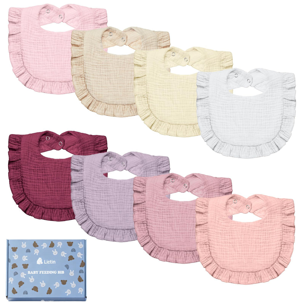 Lictin Muslin Bibs for Baby Girl - 8 Pack Baby Muslin Bibs