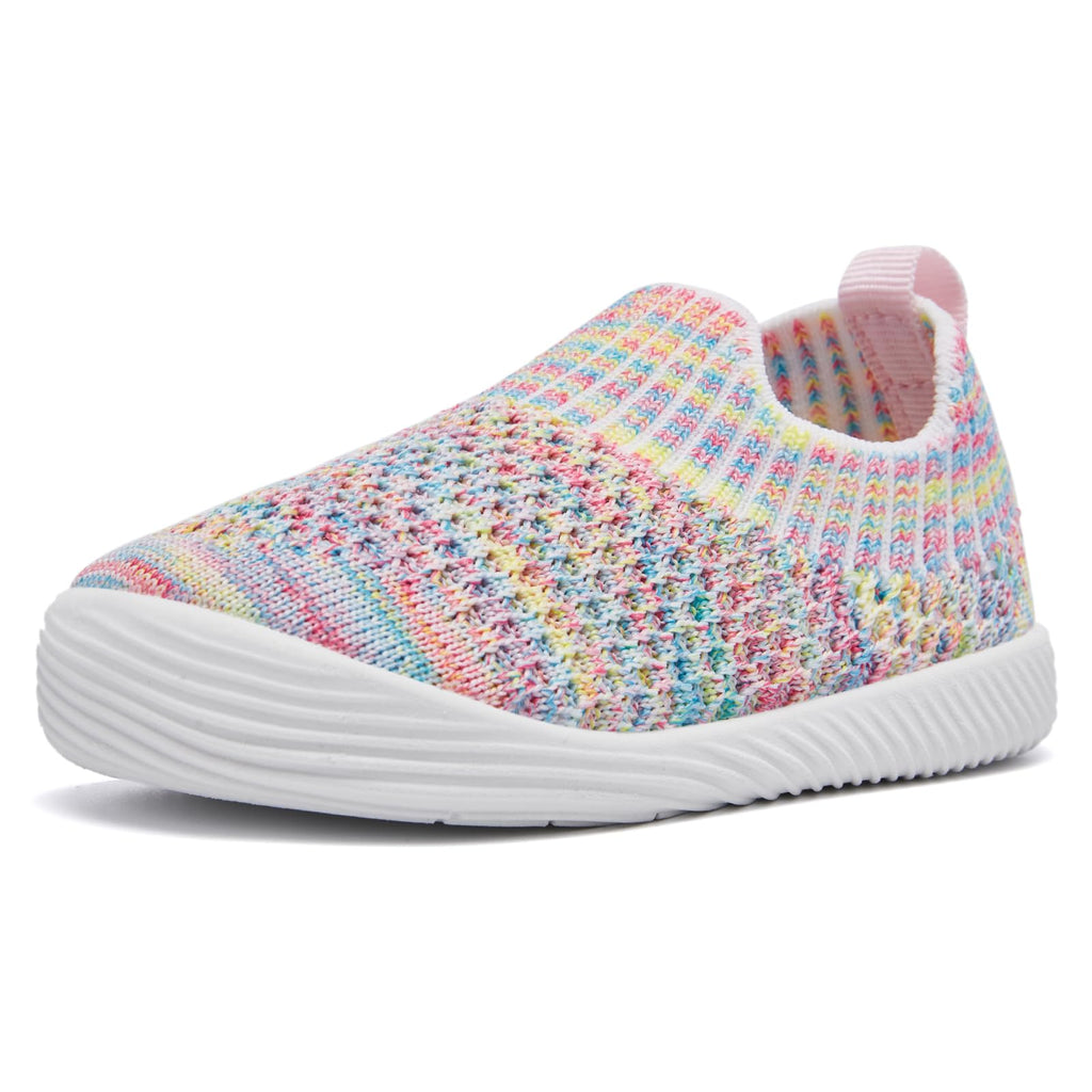 MORENDL Toddler Shoes Baby Walking Sock Shoes Non-Slip Breathable Boys & Girls Sneakers Infant Tennis Shoes Multi Rainbow 6-9Months