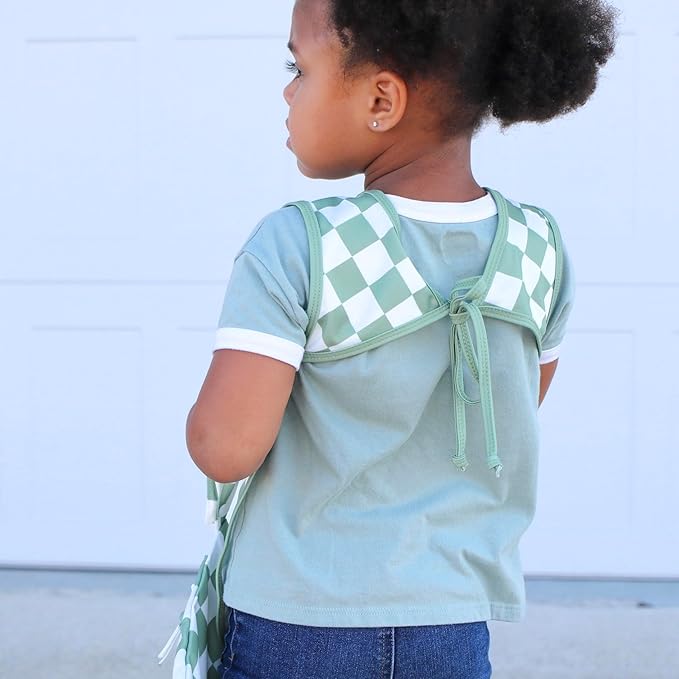 BapronBaby Sage Checkerboard Bapron - No Neck Tie Safer Bib for Baby & Toddler - Soft Waterproof Stain Resistant - Machine Washable - Sz Baby/Toddler 6m-3T