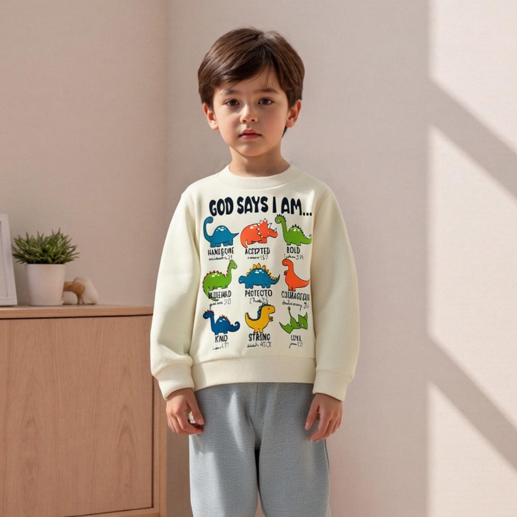 Nyapruwe Toddler Baby Boys Fall Winter Outfits Funny Print Top Pants Set (Beige g-dinosaur, 4-5T)