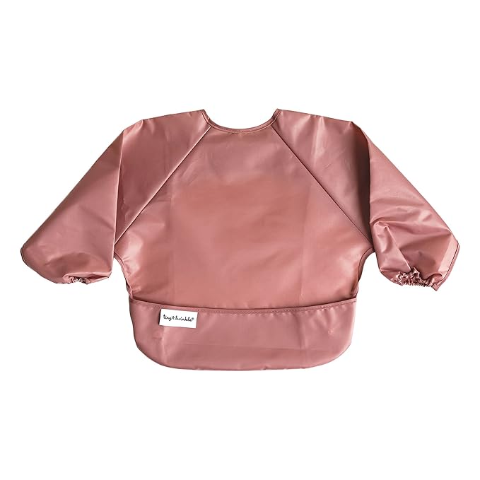 Tiny Twinkle Long Sleeve Bib for Babies & Toddlers – 2 Pack Waterproof Smock Bibs for Eating – Machine Washable & Mess-Proof, Baby Feeding Essential & Shower Must-Have (Taupe Dandelion,2-4Y)