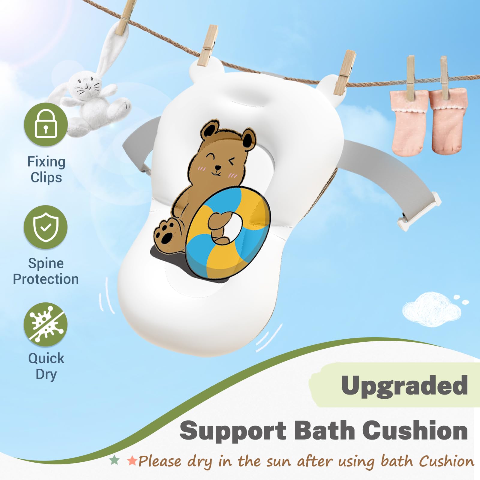 AVIDOR Baby Bathtub,Collapsible Bathtub for Newborn to Toddler,Durable Essential Infant Bath Tub,Portable Travel Baby Tub with Soft Cushion,No-Slip Hanging and Detachable(Green)