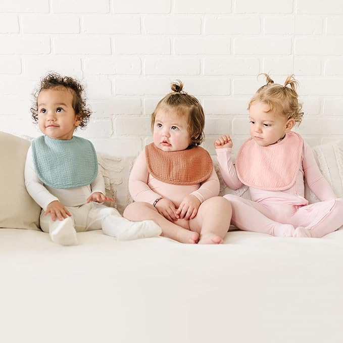 Konssy 6-Pack Muslin Baby Bibs for Boys & Girls, Soft Cotton Absorbent Bandana Drool Bibs for Drooling & Teething