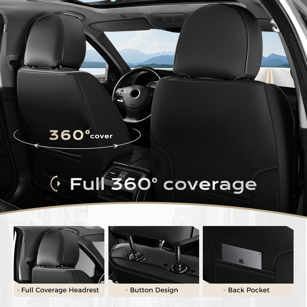 Coverado Car Seat Covers, Seat Covers for Cars, Waterproof Leather Auto Seat Protectors, Leather Car Seat Cushion, Car Interiors Accessories Universal Fit for Most Cars